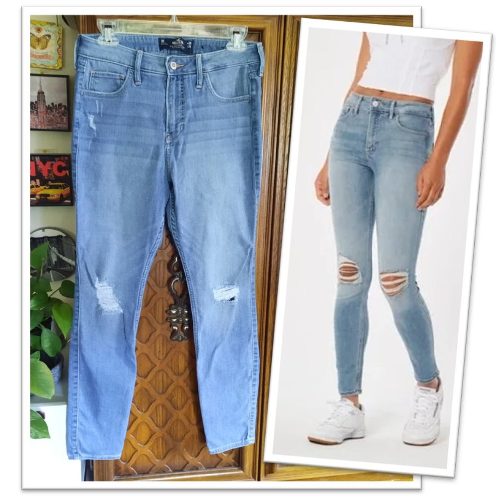 Hollister High-Rise Super Skinny Soft Stretch Ripped Jeans - Light wash, Size 29